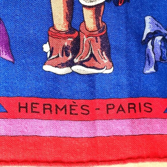NWT Hermes Cashmere Silk Kachinas Kermit Oliver 140cm 54" Blue Red Shawl Scarf - Picture 3 of 12